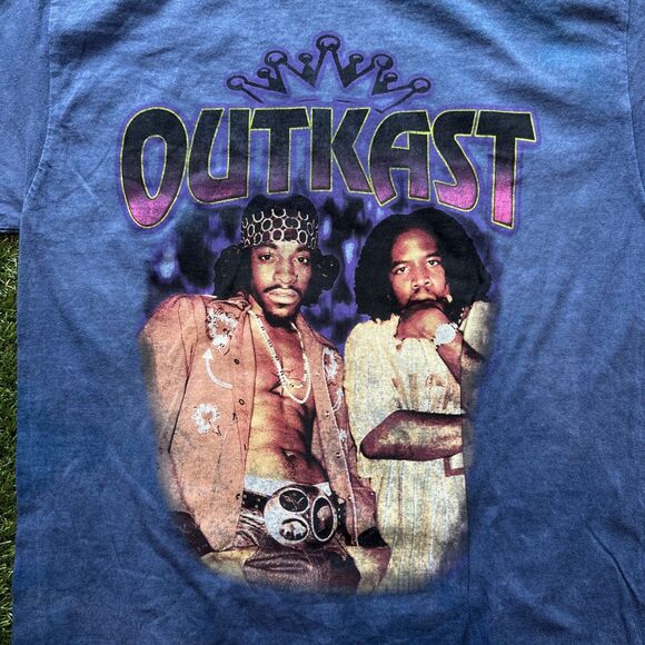 Y2K OUTKAST Blue Cotton Crew Neck Short Sleeve Distressed T-Shirt Size Medium - Picture 6 of 8